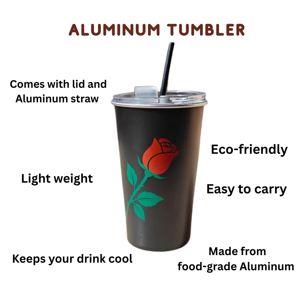 Premium Black Rose Aluminum Tumbler (470 ml)