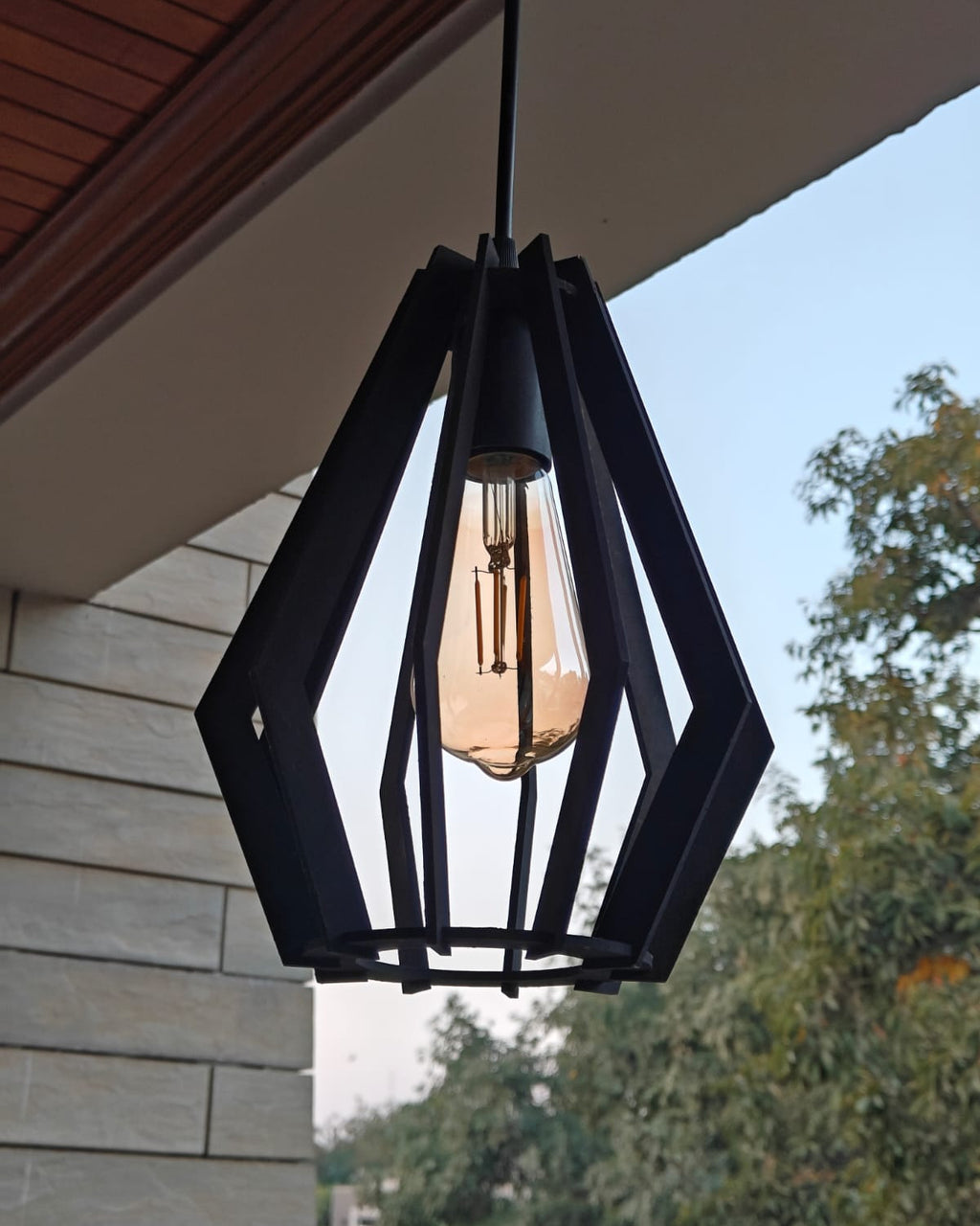 Black Wooden Hanging Pendant Light