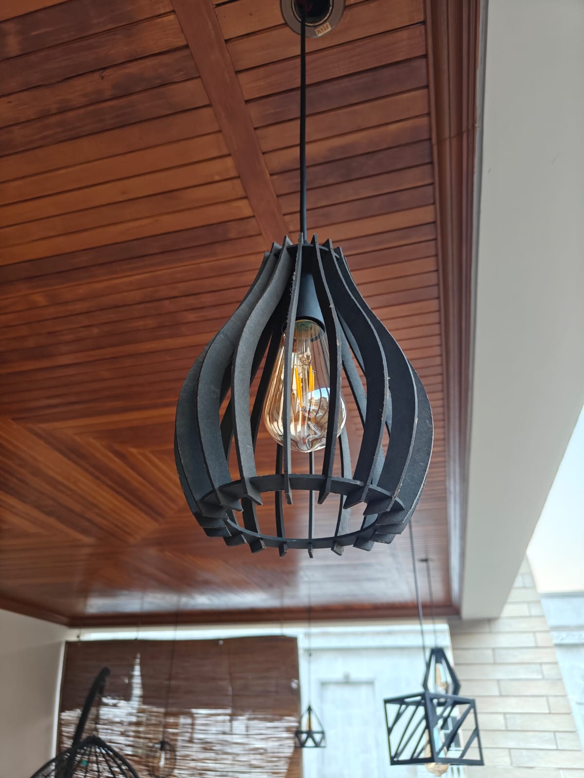Black Wooden Hanging Pendant Light