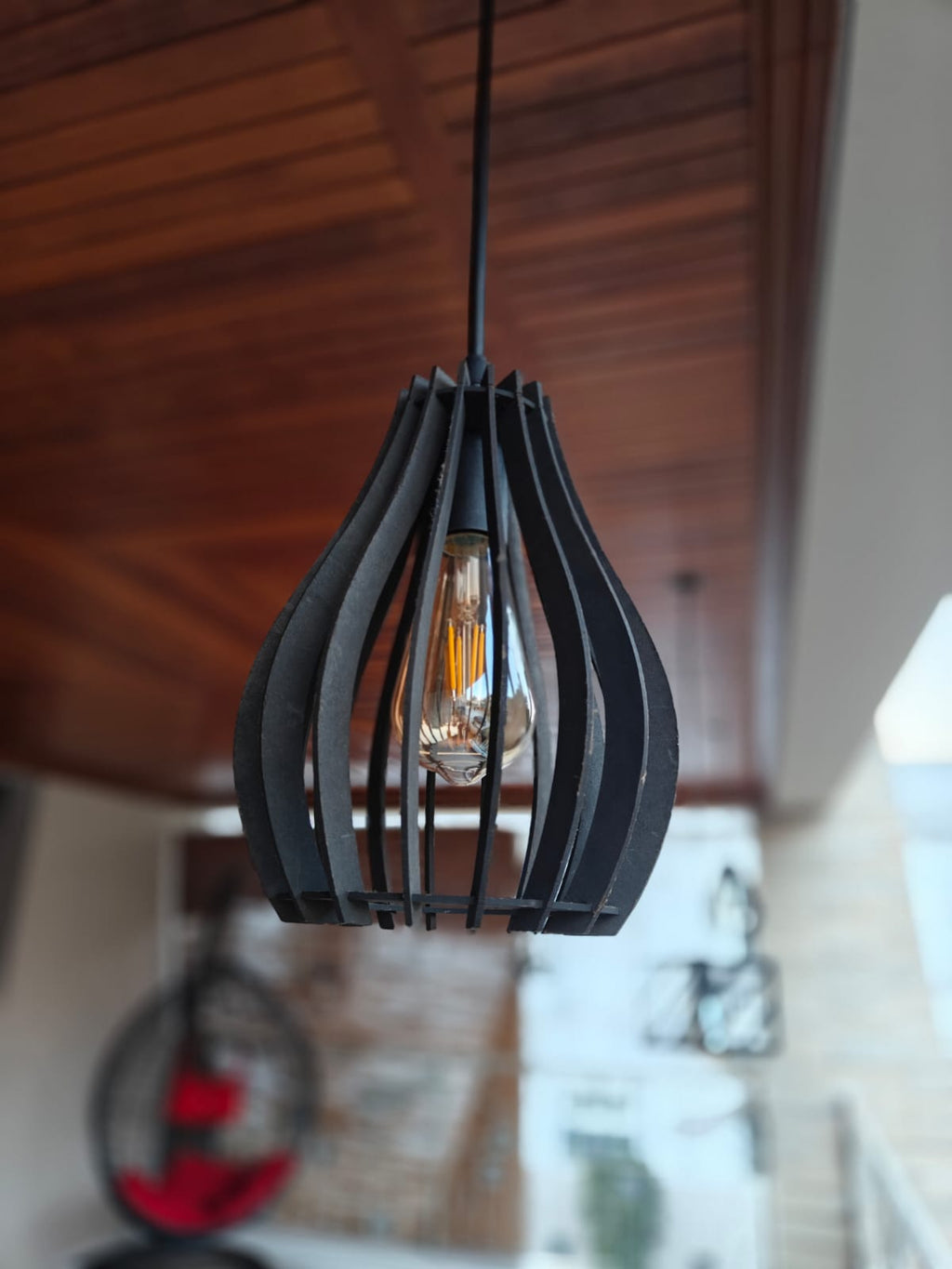 Black Wooden Hanging Pendant Light