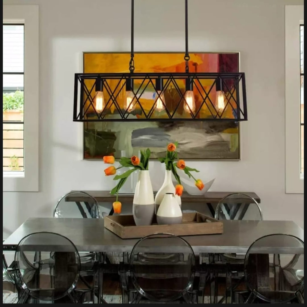 5 in 1 Chandelier Matte Black Pendant Light