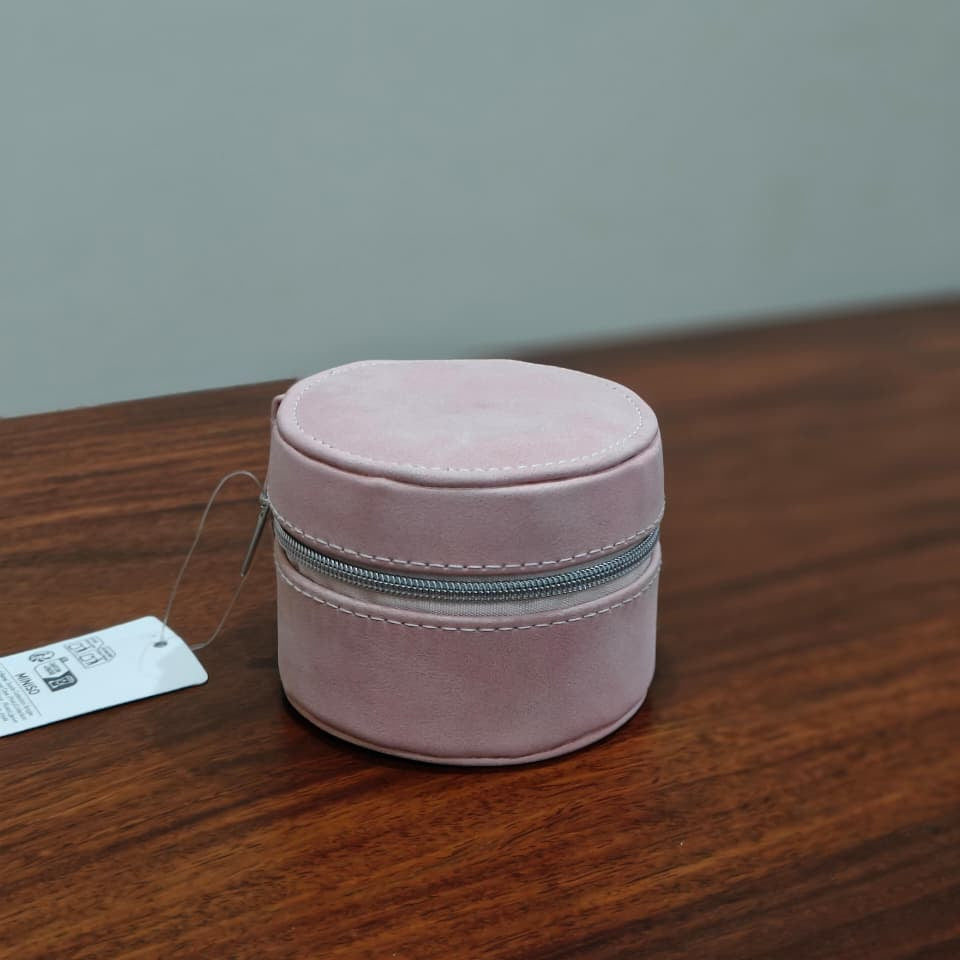 Suede Collection Single-Layer Round Jewel Case (Pink)