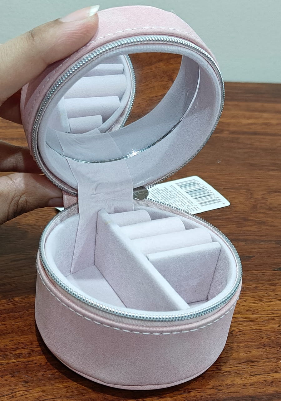 Suede Collection Single-Layer Round Jewel Case (Pink)