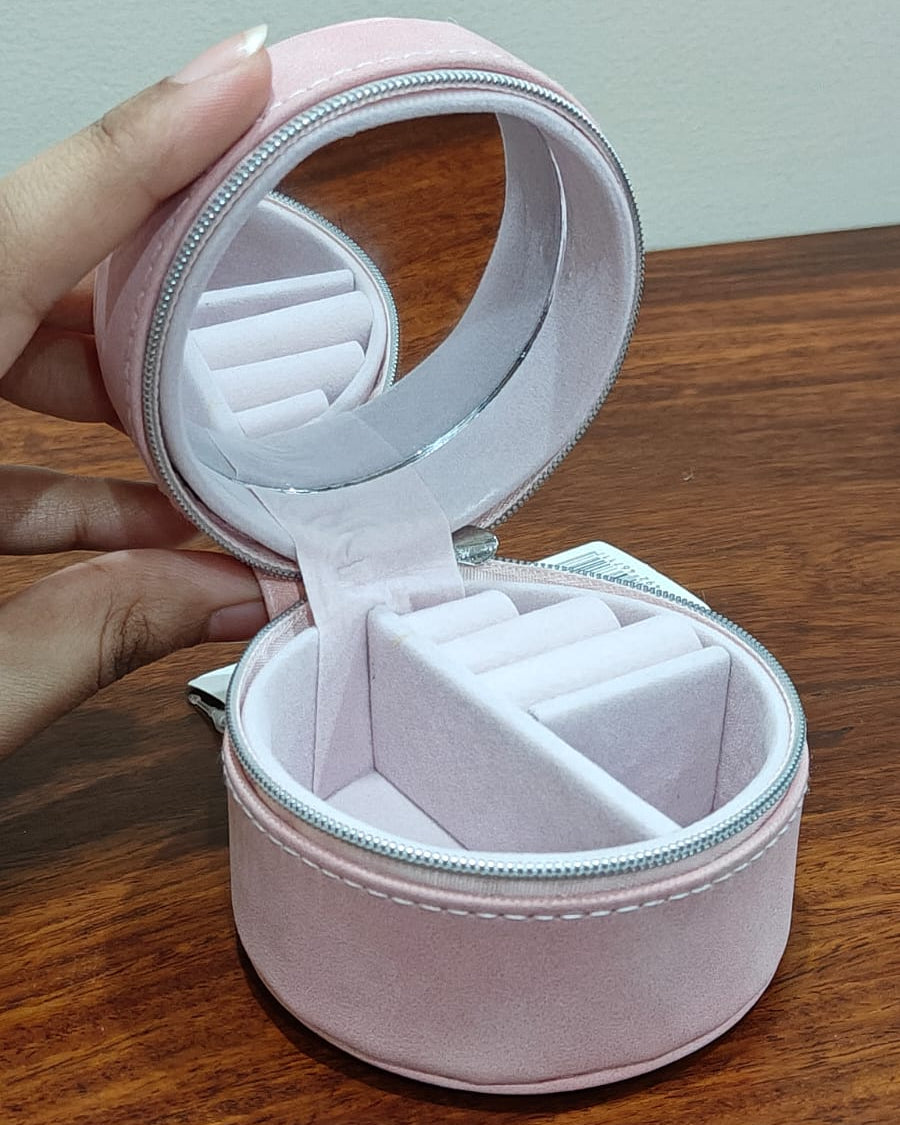 Suede Collection Single-Layer Round Jewel Case (Pink)