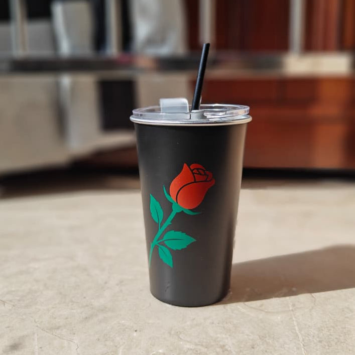 Premium Black Rose Aluminum Tumbler (470 ml)