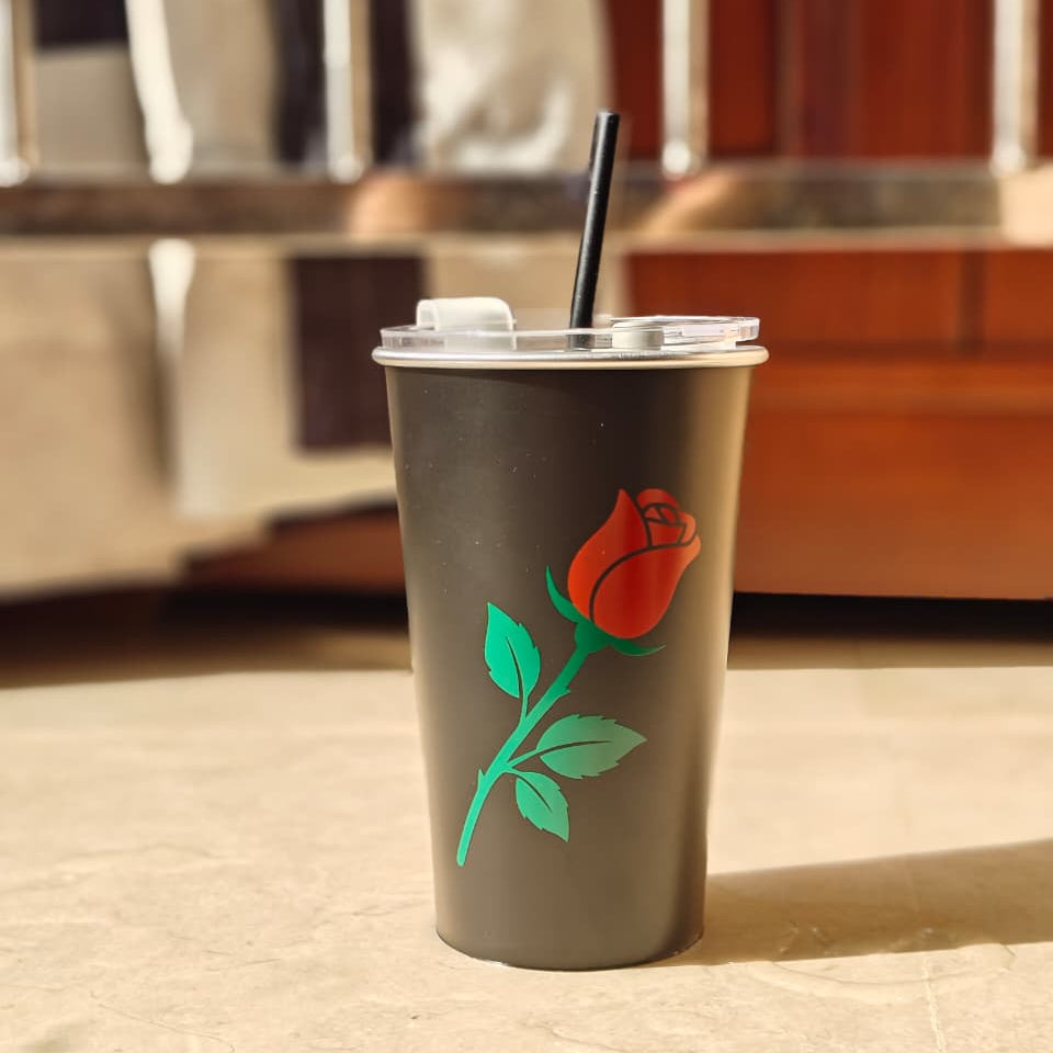Premium Black Rose Aluminum Tumbler (470 ml)