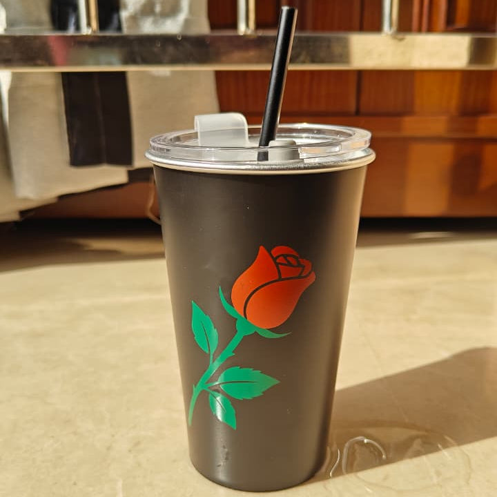 Premium Black Rose Aluminum Tumbler (470 ml)