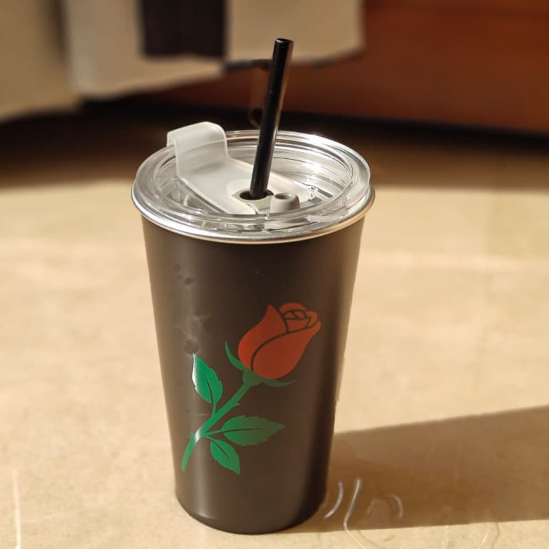 Premium Black Rose Aluminum Tumbler (470 ml)
