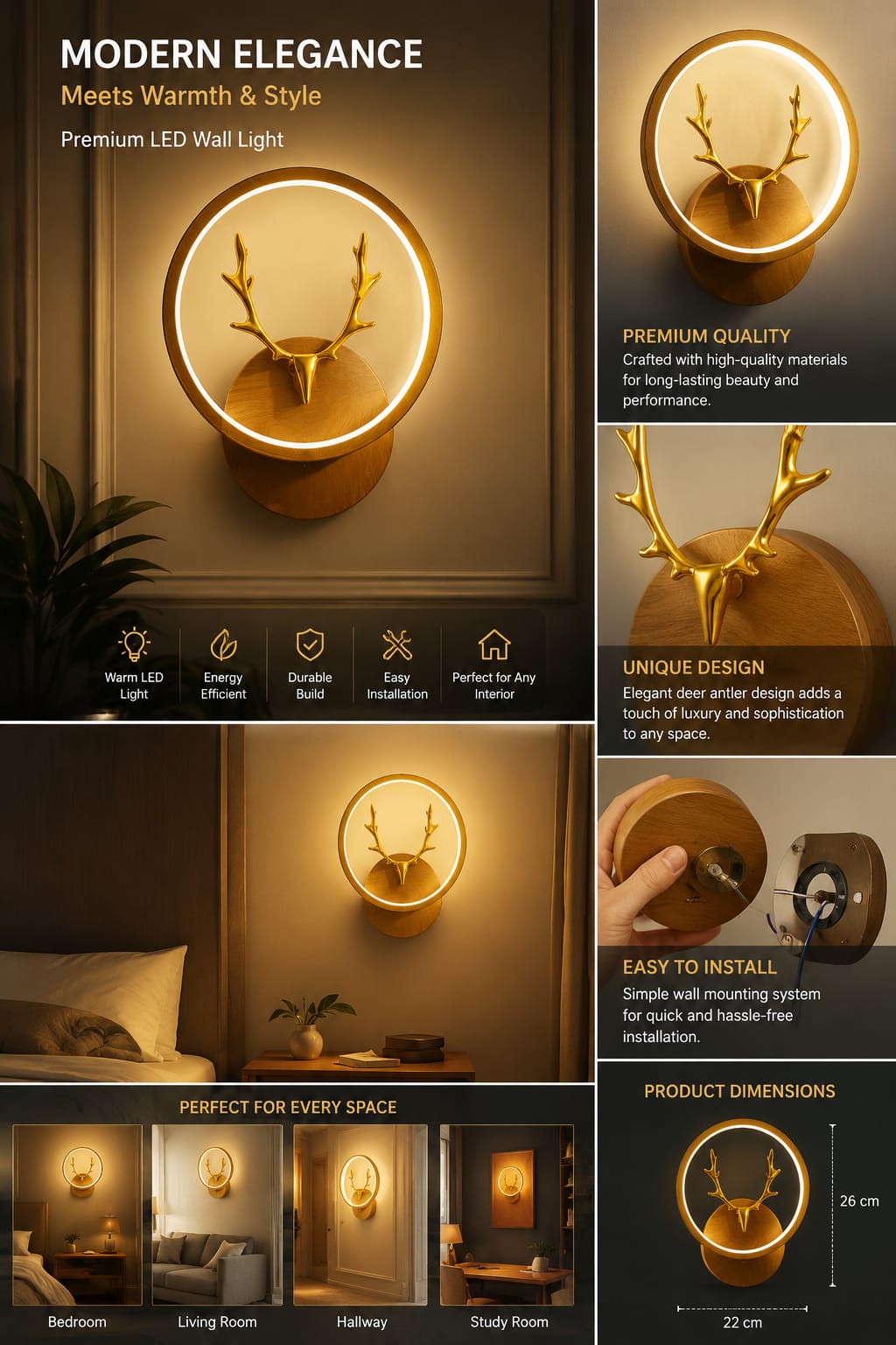 LED Wall Light circle Gold